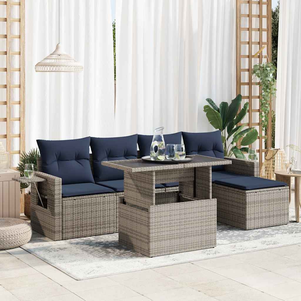 6-tlg. Garten-Sofagarnitur mit Kissen Schwarz Poly Rattan 6-tlg. Garten-Sofagarnitur mit Kissen Schwarz Poly Rattan