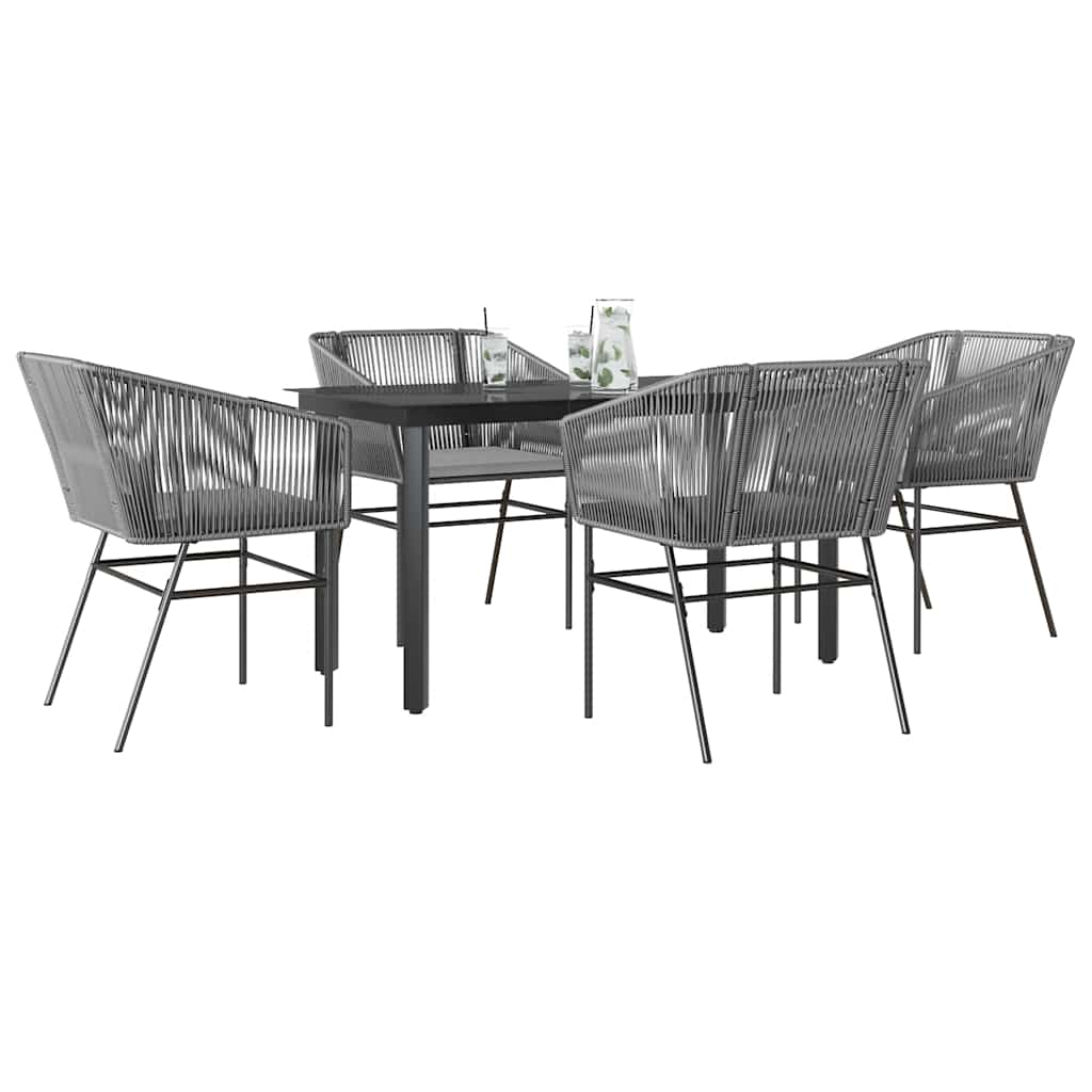 vidaXL 5-tlg. Garten-Essgruppe mit Kissen Grau Poly Rattan Glas vidaXL 5-tlg. Garten-Essgruppe mit Kissen Grau Poly Rattan Glas