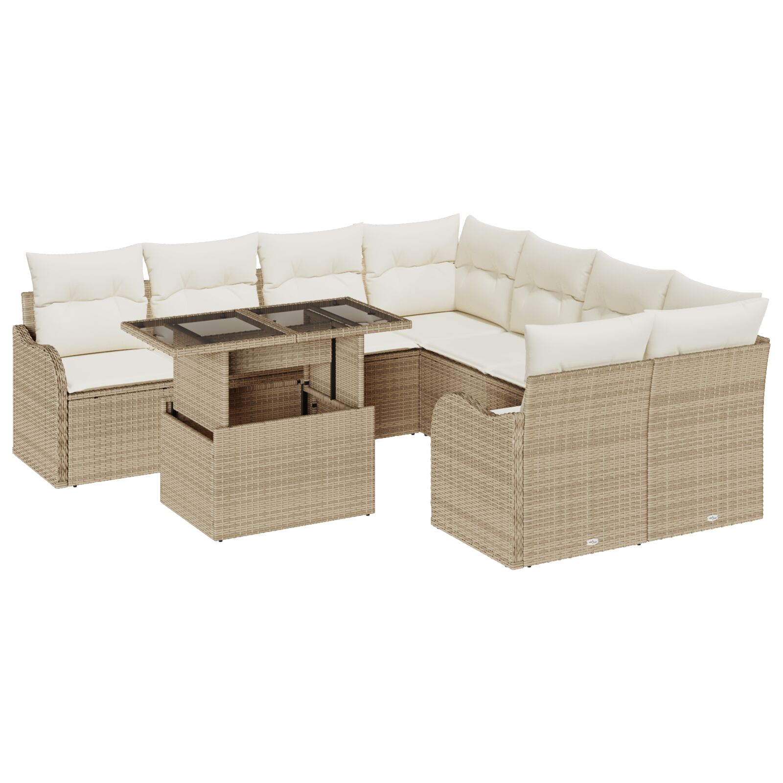 9-teiliges Garten Sofa Set mit Kissen Beige Poly Rattan, 2-Sitzer Garten Sofa mit Kissen Beige Poly Rattan 9-teiliges Garten Sofa Set mit Kissen Beige Poly Rattan, 2-Sitzer Garten Sofa mit Kissen Beige Poly Rattan