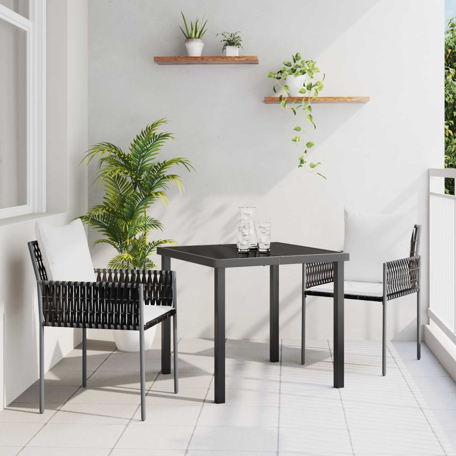 3-teiliges Garten-Dining-Set mit Kissen Braun Poly Rattan 3-teiliges Garten-Dining-Set mit Kissen Braun Poly Rattan