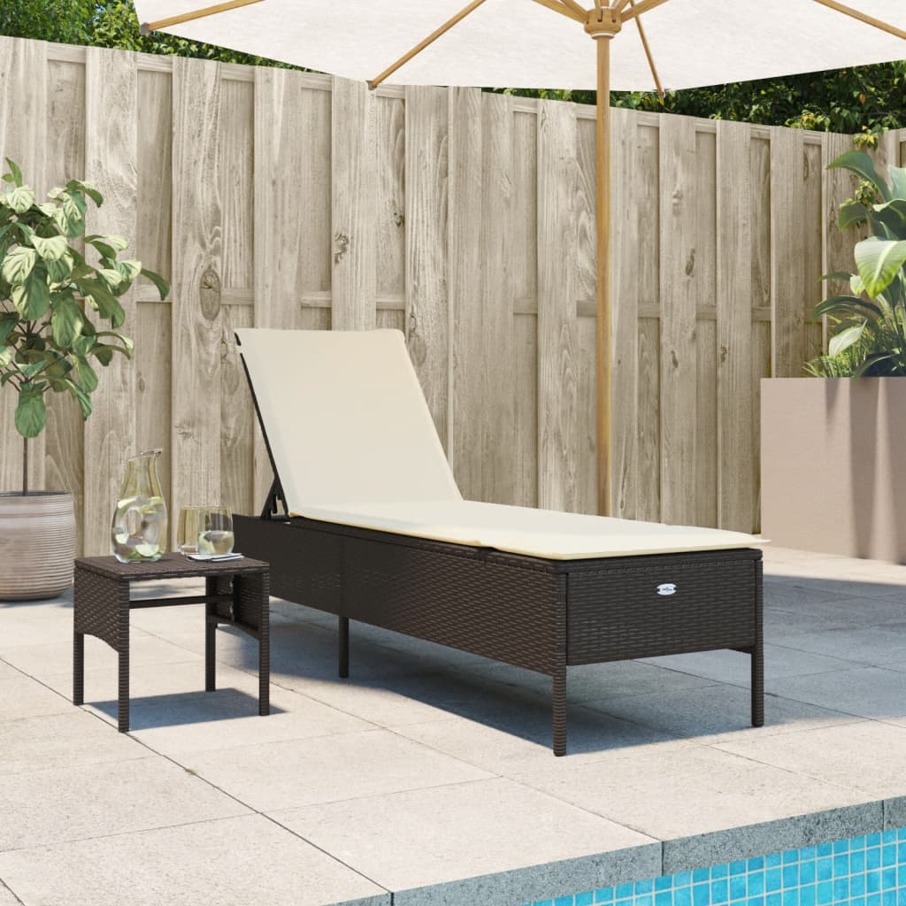 Sonnenliege mit Tisch und Auflage Braun Poly Rattan Sonnenliege mit Tisch und Auflage Braun Poly Rattan