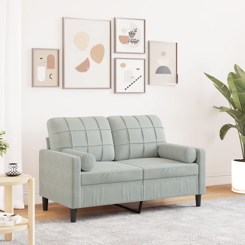 2-Sitzer-Sofa mit Zierkissen Hellgrau 120 cm Samt 2-Sitzer-Sofa mit Zierkissen Hellgrau 120 cm Samt