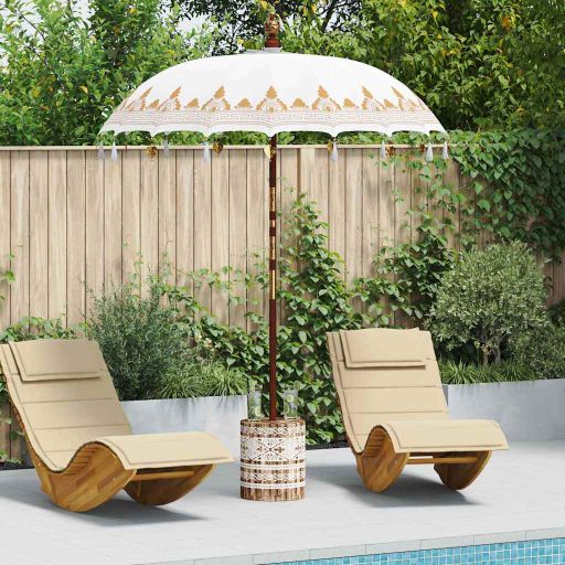 Balinesischer Sonnenschirm Creme 180-190 cm Baumwolle, Massivholz