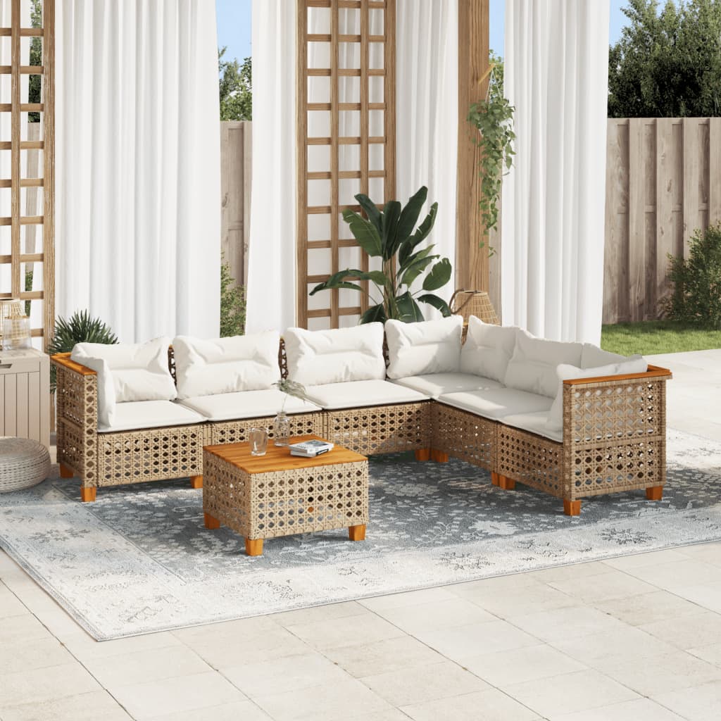 7-tlg. Garten-Sofagarnitur mit Kissen Beige Poly Rattan 7-tlg. Garten-Sofagarnitur mit Kissen Beige Poly Rattan
