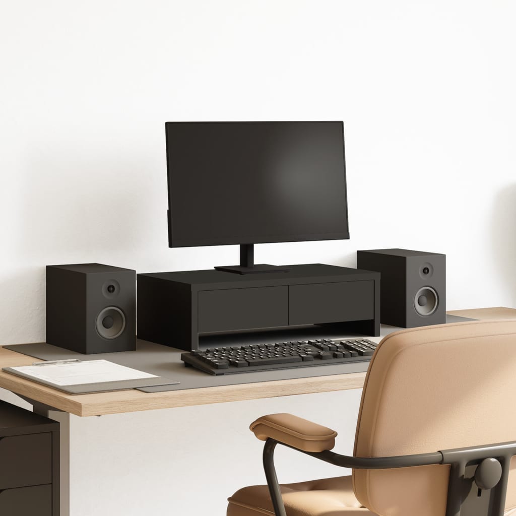 Monitorständer mit Schubladen Schwarz 50x27x15 cm Holzwerkstoff Monitorständer mit Schubladen Schwarz 50x27x15 cm Holzwerkstoff