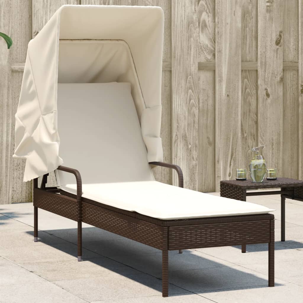 Sonnenliege mit Dach Braun Poly Rattan Sonnenliege mit Dach Braun Poly Rattan