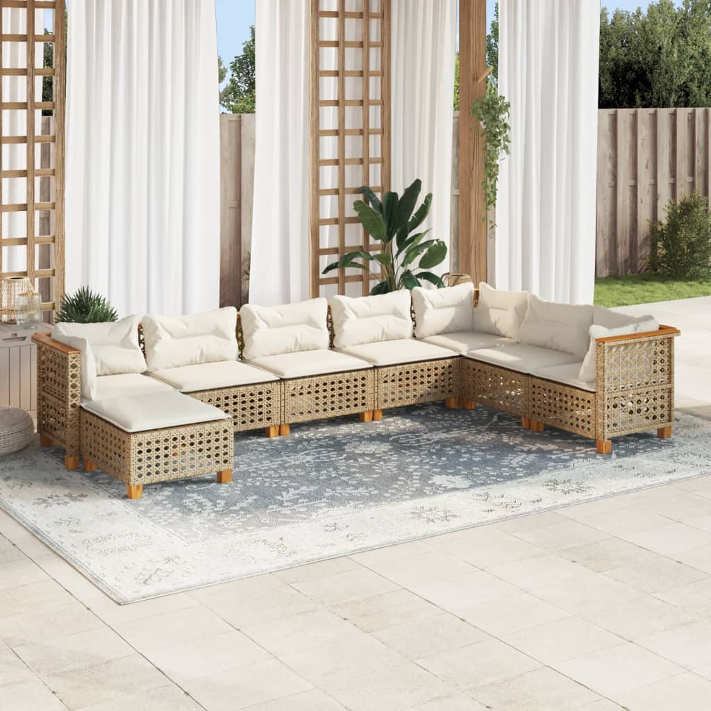 8-tlg. Garten-Sofagarnitur mit Kissen Beige Poly Rattan 8-tlg. Garten-Sofagarnitur mit Kissen Beige Poly Rattan