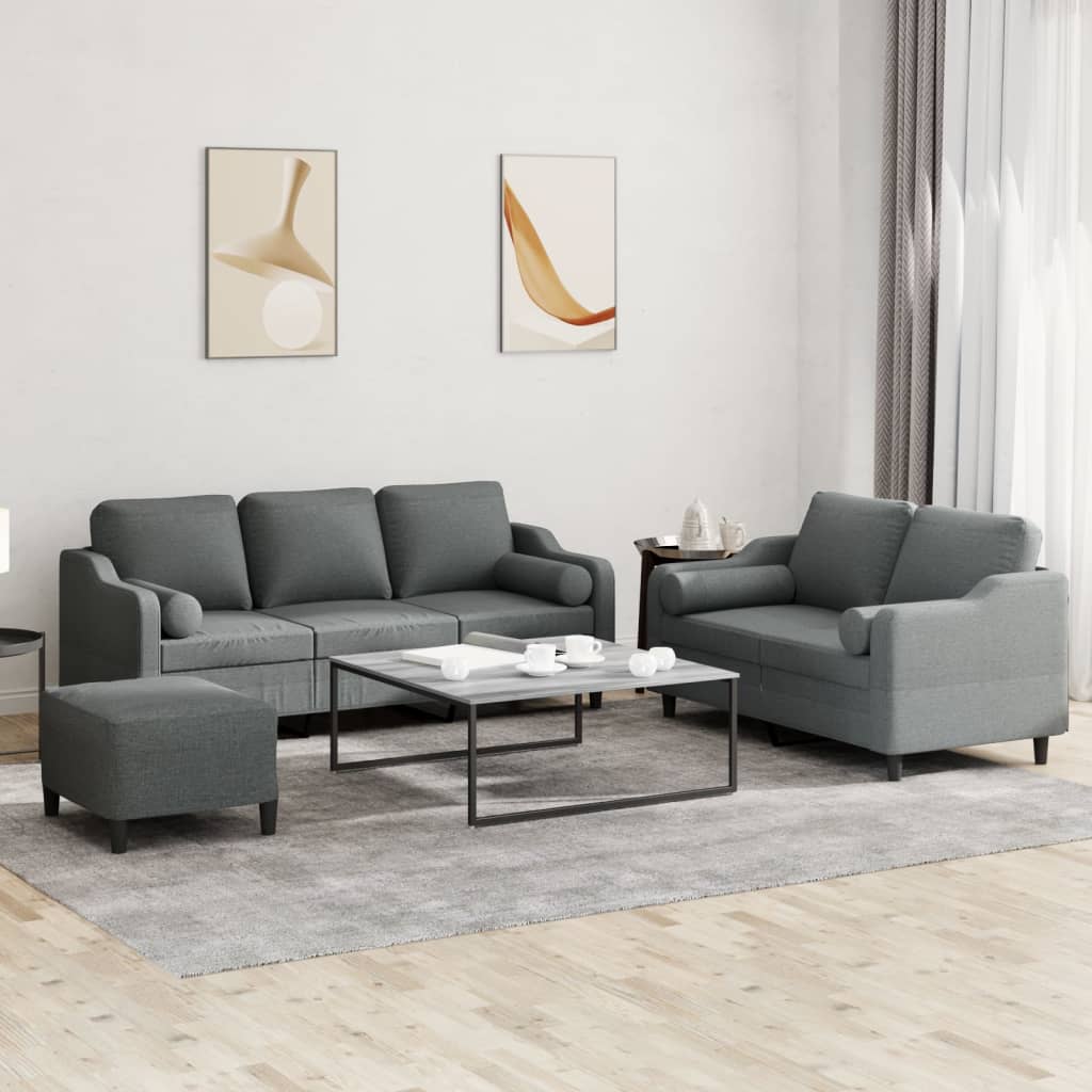 3-tlg. Sofagarnitur mit Kissen Dunkelgrau Stoff 3-tlg. Sofagarnitur mit Kissen Dunkelgrau Stoff