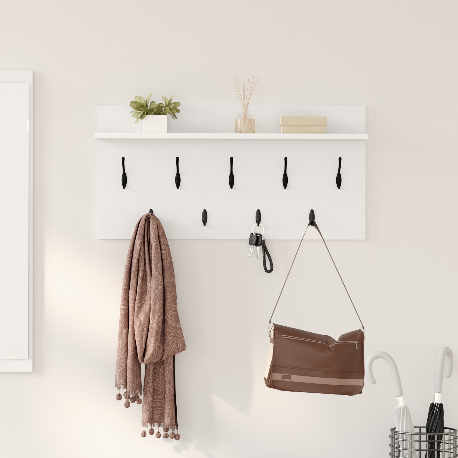 Wandmontierter Kleiderständer mit Regal Wandmontiert mit Speicher Weiß 80 x 40 x 12 cm