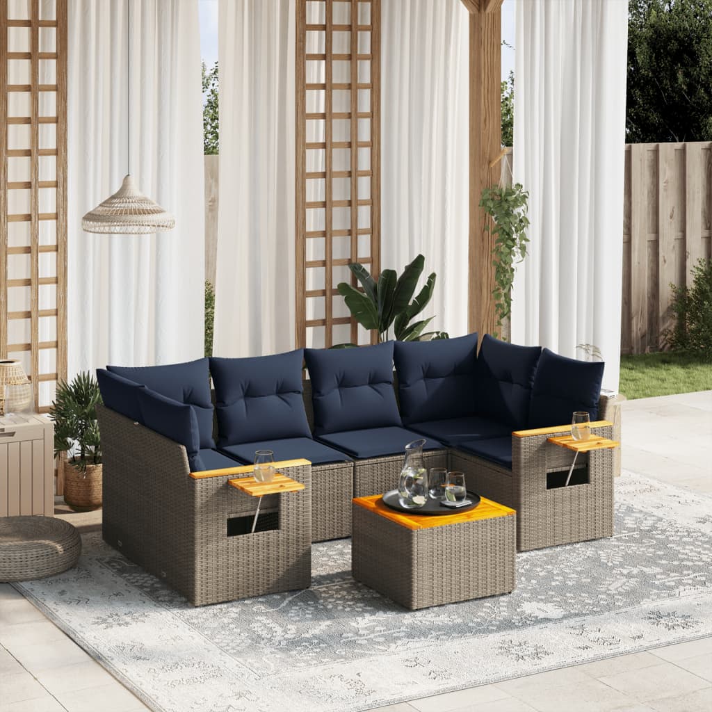 7-tlg. Garten-Sofagarnitur mit Kissen Grau Poly Rattan 7-tlg. Garten-Sofagarnitur mit Kissen Grau Poly Rattan