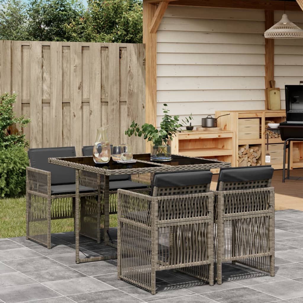 5-tlg. Garten-Essgruppe mit Kissen Grau Poly Rattan 5-tlg. Garten-Essgruppe mit Kissen Grau Poly Rattan