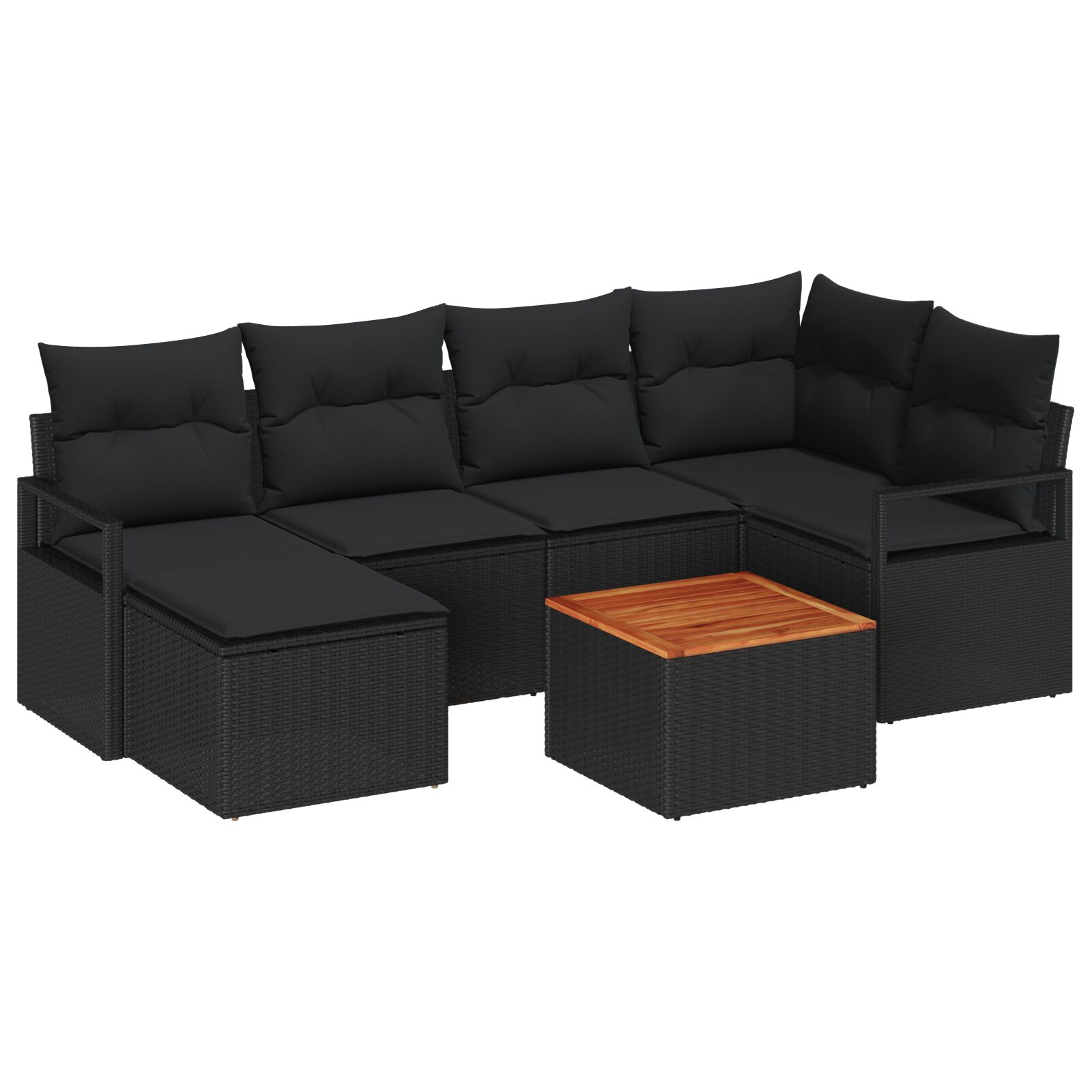 7-teiliges Garten Sofa Set mit Kissen Schwarz Poly Rattan Akazie, 2-Sitzer Garten Sofa mit Kissen Schwarz Poly Rattan 7-teiliges Garten Sofa Set mit Kissen Schwarz Poly Rattan Akazie, 2-Sitzer Garten Sofa mit Kissen Schwarz Poly Rattan