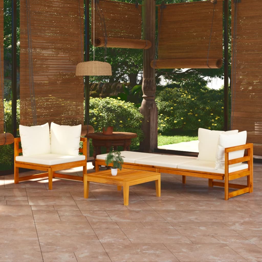 3-tlg. Garten-Lounge-Set mit Cremeweißen Kissen Massivholz Akazie 3-tlg. Garten-Lounge-Set mit Cremeweißen Kissen Massivholz Akazie