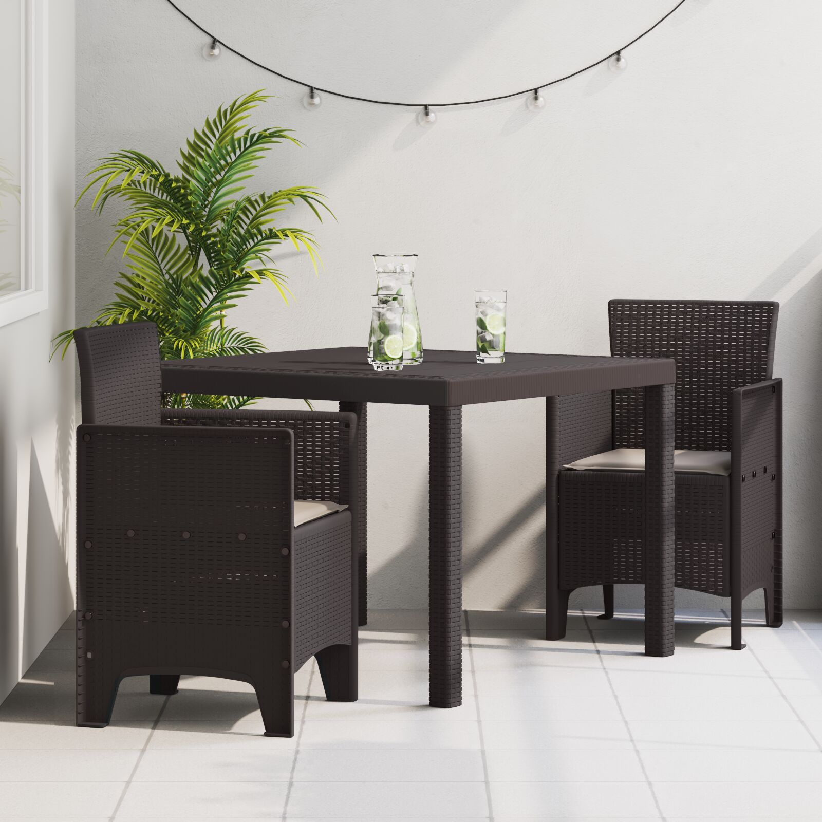 vidaXL Garten Essgruppe Set aus 3 Dunkelbraun Polypropylen
