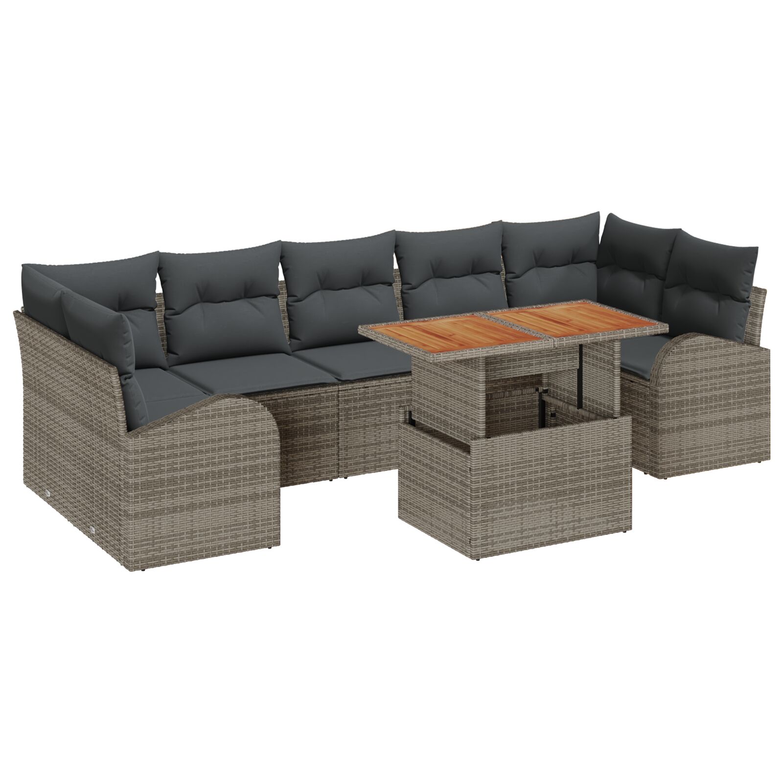 8-teiliges Garten-Sofa-Set mit Kissen Grau Poly Rattan, 2-Sitzer Garten-Sofa mit Stauraum & Kissen Grau Poly Rattan