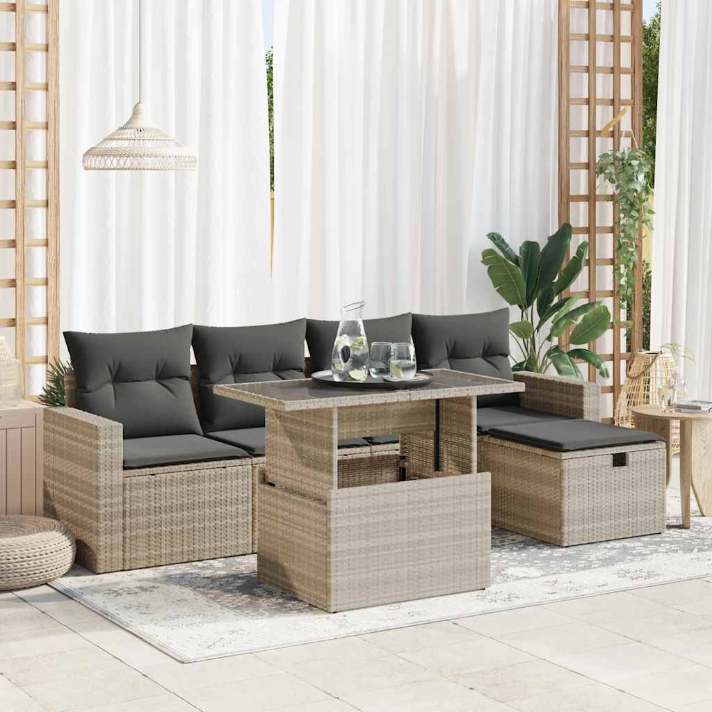 6-tlg. Garten-Sofagarnitur mit Kissen Hellgrau Poly Rattan 6-tlg. Garten-Sofagarnitur mit Kissen Hellgrau Poly Rattan