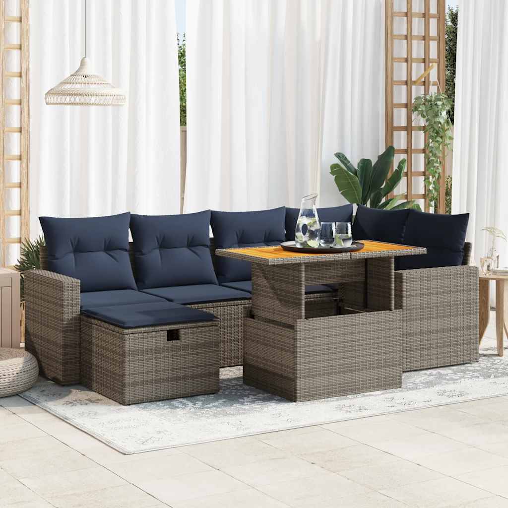 7-tlg. Garten-Sofagarnitur mit Kissen Schwarz Poly Rattan 7-tlg. Garten-Sofagarnitur mit Kissen Schwarz Poly Rattan