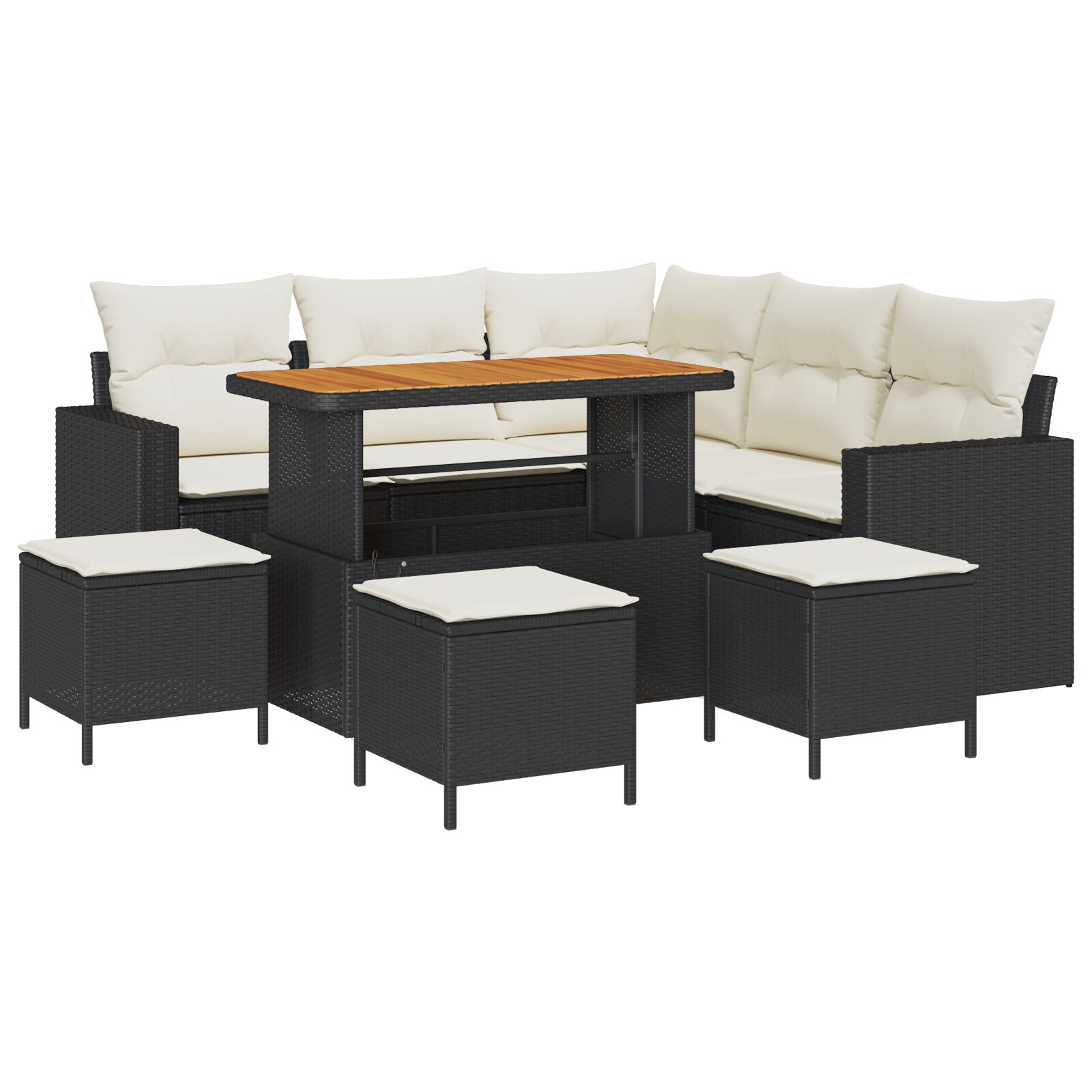 9-teiliges Garten Sofa Set mit Kissen Schwarz Poly Rattan Akazie, 4-teiliges Garten Esszimmer Set mit Kissen Schwarz Poly Rattan Akazie 9-teiliges Garten Sofa Set mit Kissen Schwarz Poly Rattan Akazie, 4-teiliges Garten Esszimmer Set mit Kissen Schwarz Poly Rattan Akazie