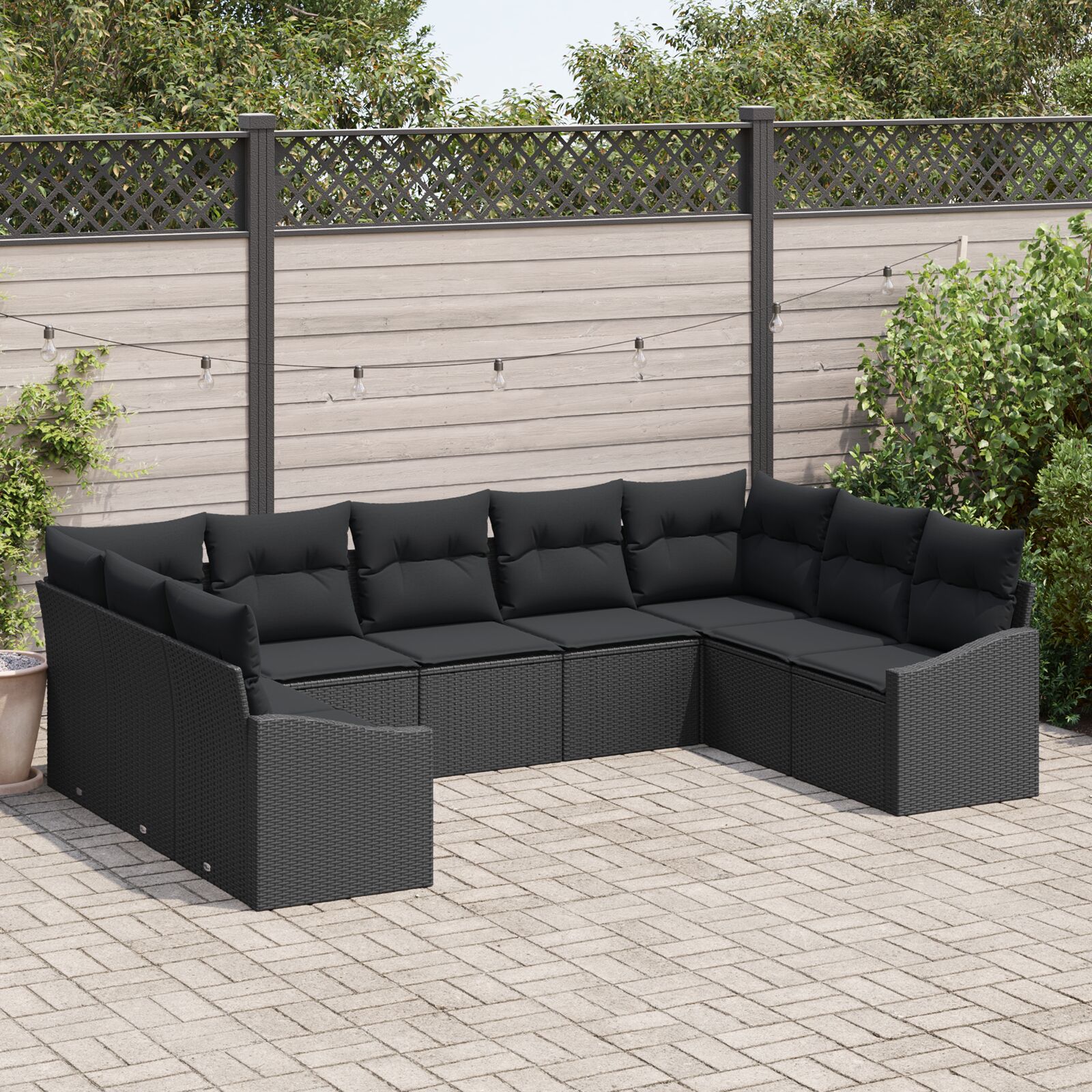 9-teiliges Garten Sofa Set mit Kissen Schwarz Poly Rattan 9-teiliges Garten Sofa Set mit Kissen Schwarz Poly Rattan