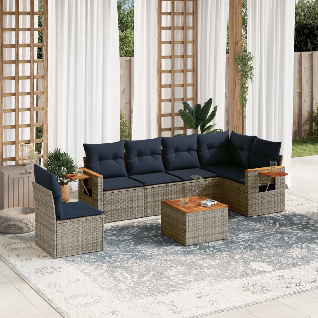 7-tlg. Garten-Sofagarnitur mit Kissen Grau Poly Rattan 7-tlg. Garten-Sofagarnitur mit Kissen Grau Poly Rattan