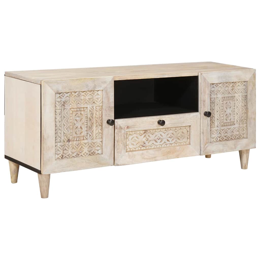 TV-Schränk mit Regal Weiß 105 x 33 x 46 cm massives Mangoholz TV-Schränk mit Regal Weiß 105 x 33 x 46 cm massives Mangoholz