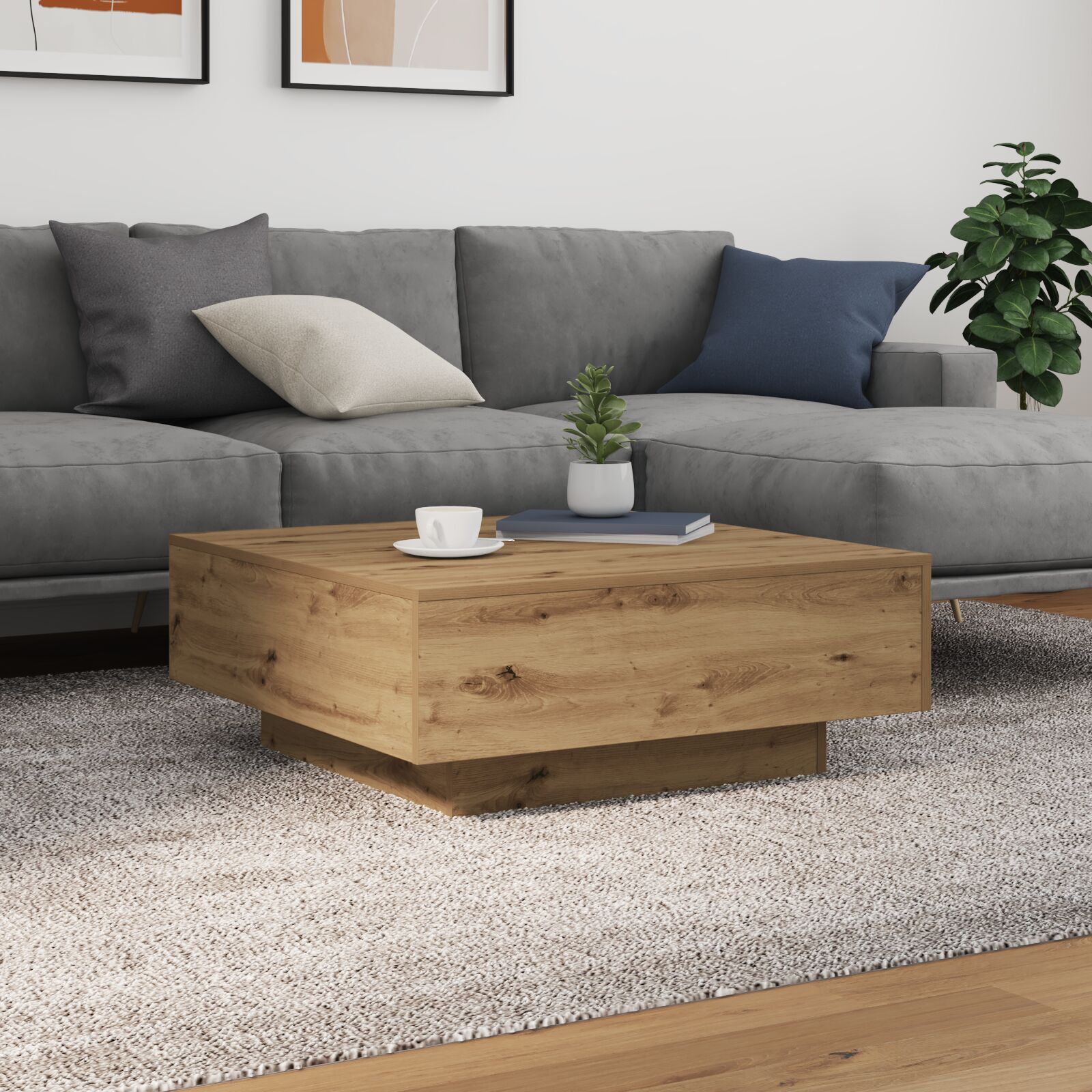 vidaXL Couchtisch mit LED-Lichtern Artisan Eiche 80x80x31 cm