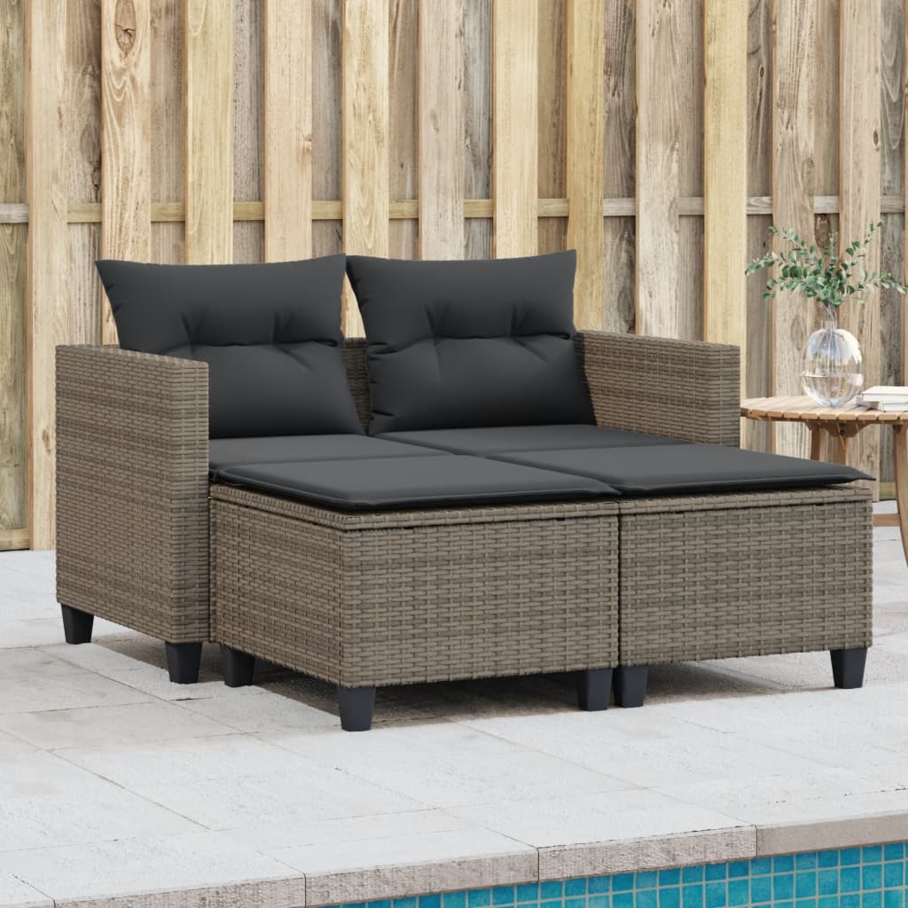 Gartensofa 2-Sitzer mit Hockern Grau Poly Rattan Gartensofa 2-Sitzer mit Hockern Grau Poly Rattan