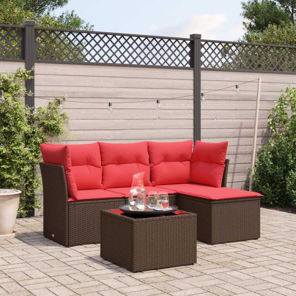 5-tlg. Garten-Sofagarnitur mit Kissen Braun Poly Rattan 5-tlg. Garten-Sofagarnitur mit Kissen Braun Poly Rattan