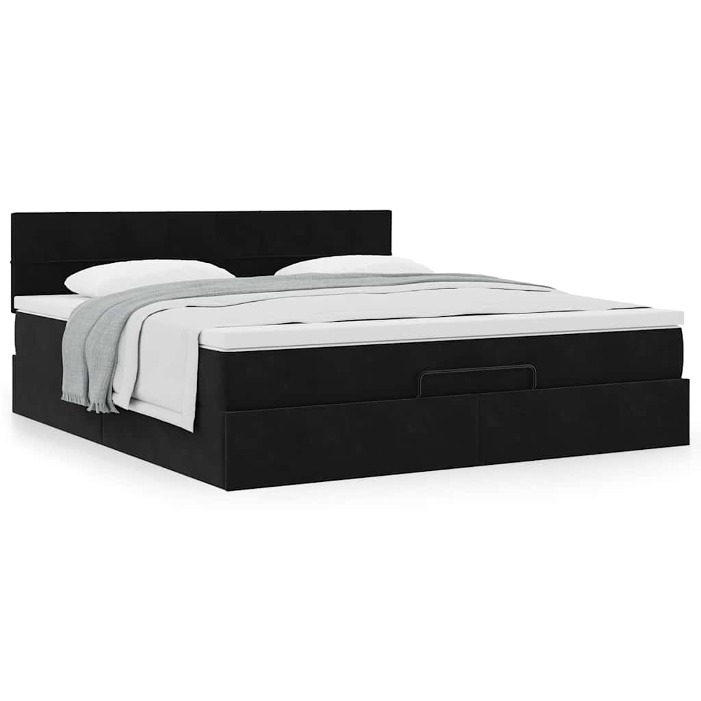 Ottoman-Bett mit Matratze Schwarz 160x200 cm Samt