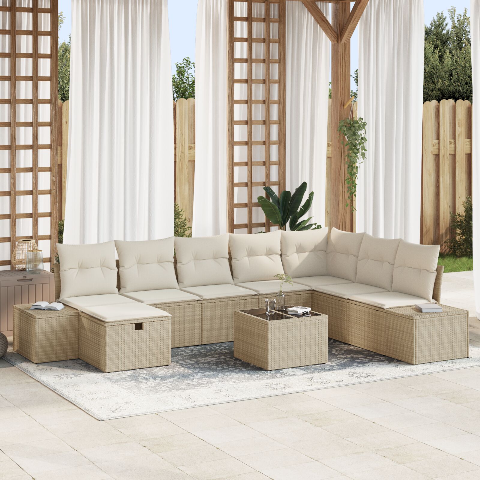 9-teiliges Garten Sofa Set mit Kissen Beige Poly Rattan 9-teiliges Garten Sofa Set mit Kissen Beige Poly Rattan