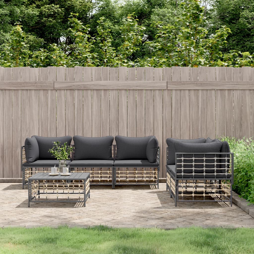 6-tlg. Garten-Lounge-Set mit Kissen Anthrazit Poly Rattan 6-tlg. Garten-Lounge-Set mit Kissen Anthrazit Poly Rattan