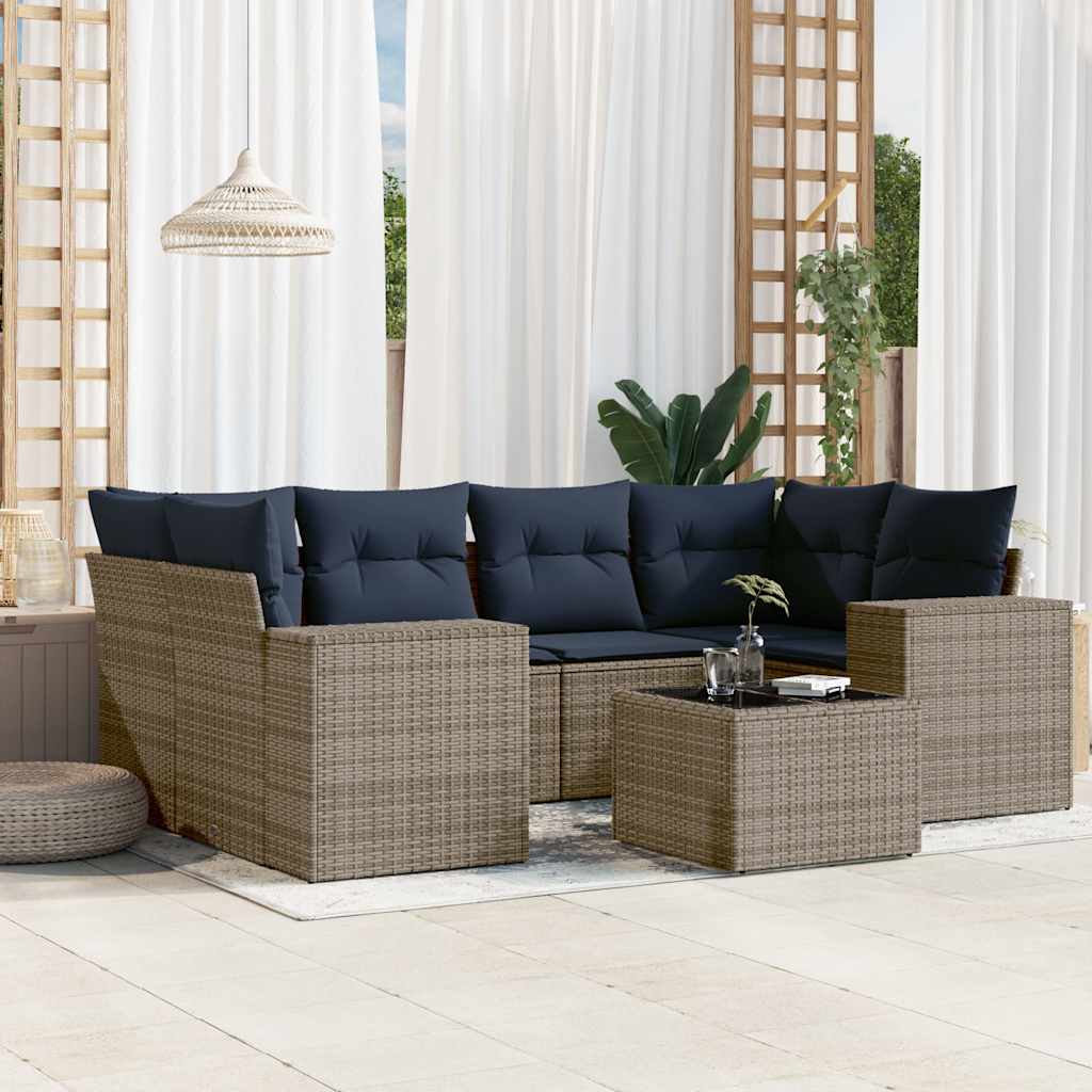 7-teiliges Gartensofa-Set mit Kissen, grau, Polyrattan 7-teiliges Gartensofa-Set mit Kissen, grau, Polyrattan