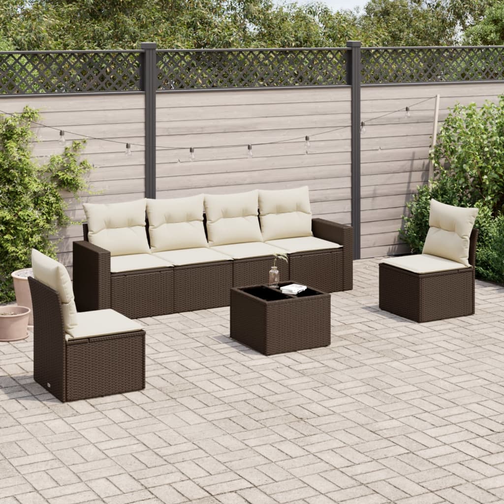 7-tlg. Garten-Sofagarnitur mit Kissen Braun Poly Rattan 7-tlg. Garten-Sofagarnitur mit Kissen Braun Poly Rattan