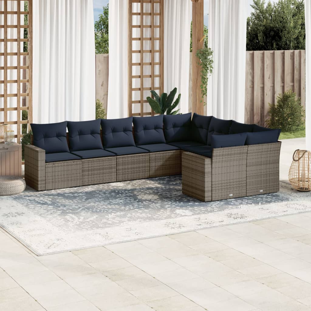 9-tlg. Garten-Sofagarnitur mit Kissen Grau Poly Rattan 9-tlg. Garten-Sofagarnitur mit Kissen Grau Poly Rattan