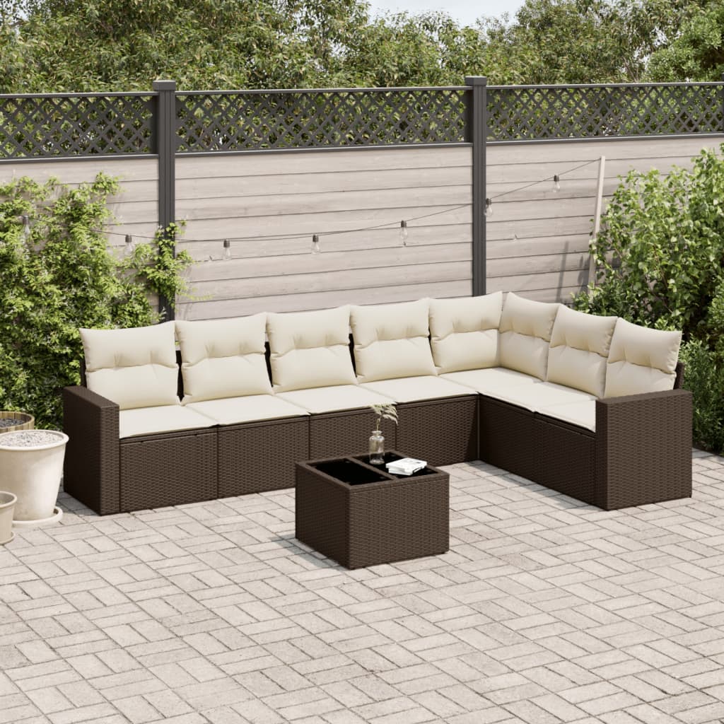 8-tlg. Garten-Sofagarnitur mit Kissen Braun Poly Rattan 8-tlg. Garten-Sofagarnitur mit Kissen Braun Poly Rattan