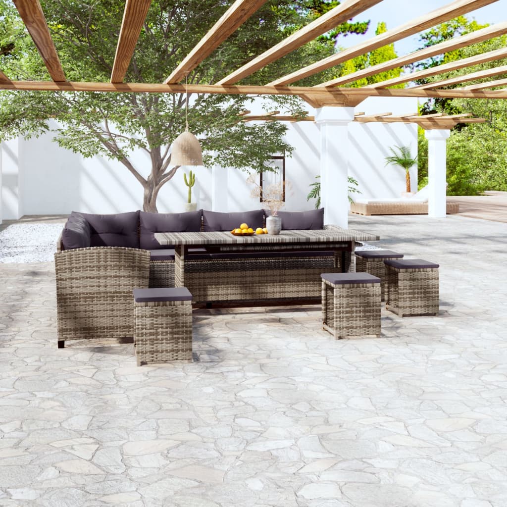 6-tlg. Garten-Lounge-Set mit Kissen Poly Rattan Grau 6-tlg. Garten-Lounge-Set mit Kissen Poly Rattan Grau