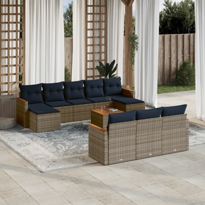 11-teiliges Gartensofa-Set mit Kissen, grau, Polyrattan 11-teiliges Gartensofa-Set mit Kissen, grau, Polyrattan