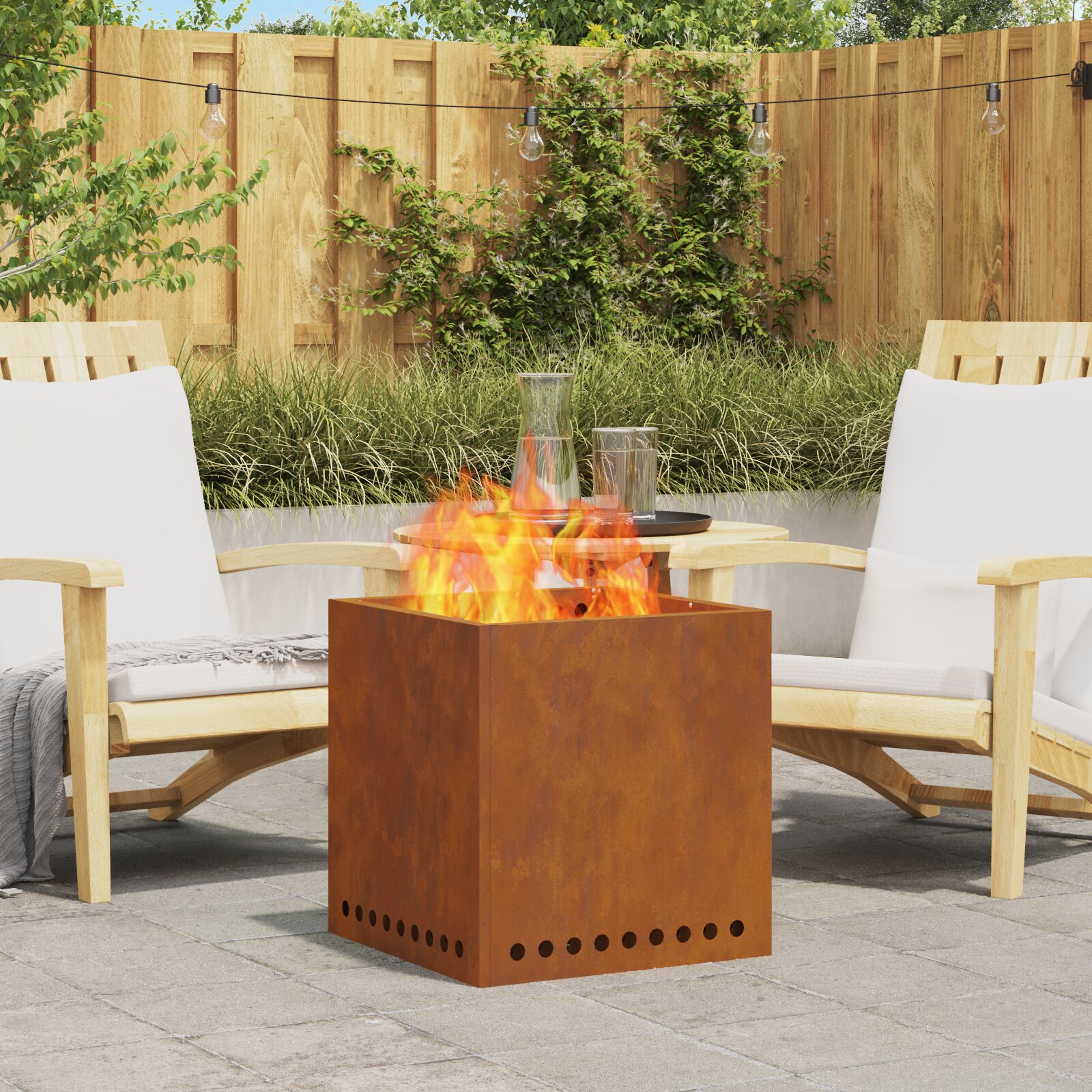 vidaXL rauchfreier Feuergrill Quadrat 48x48x50 cm wetterbeständiger Stahl