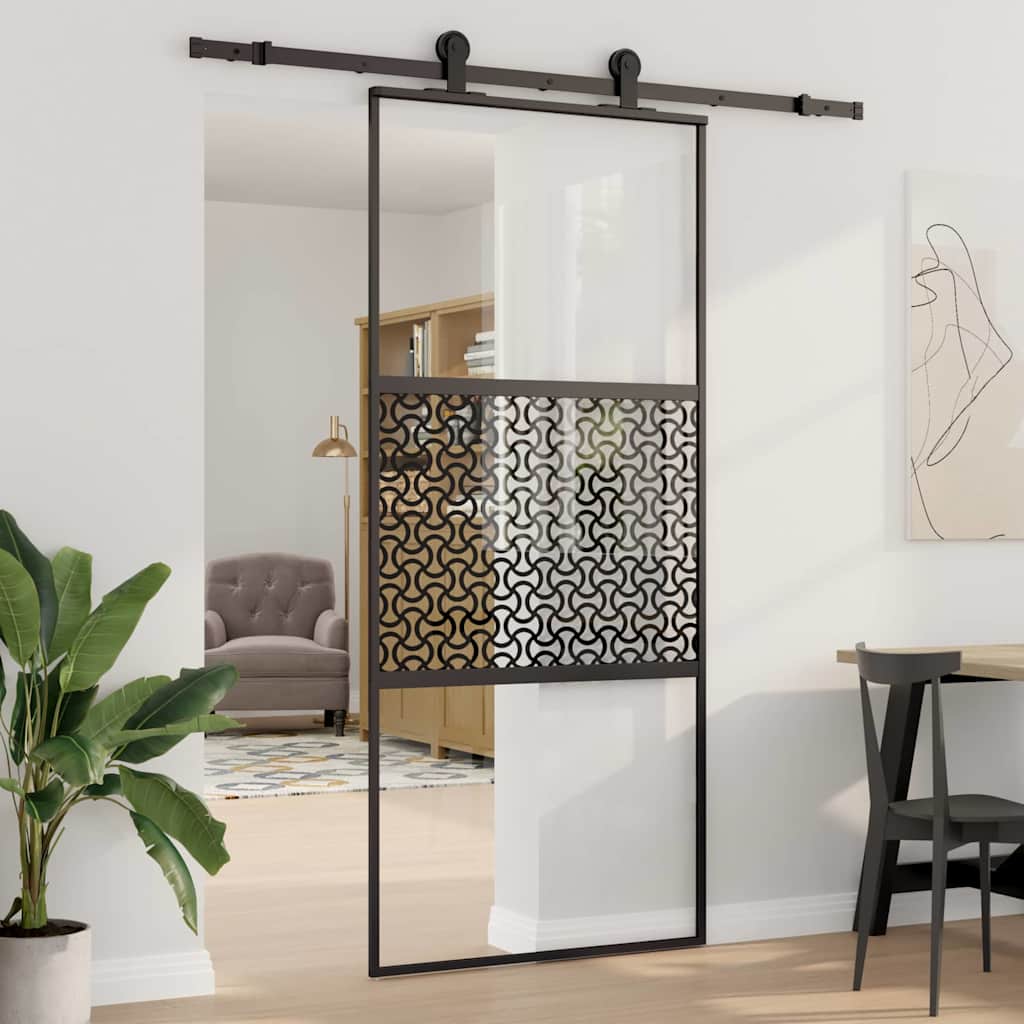 Schiebetür Schwarz 90 x 205 cm Gehärtetes Glas, Aluminium Schiebetür Schwarz 90 x 205 cm Gehärtetes Glas, Aluminium