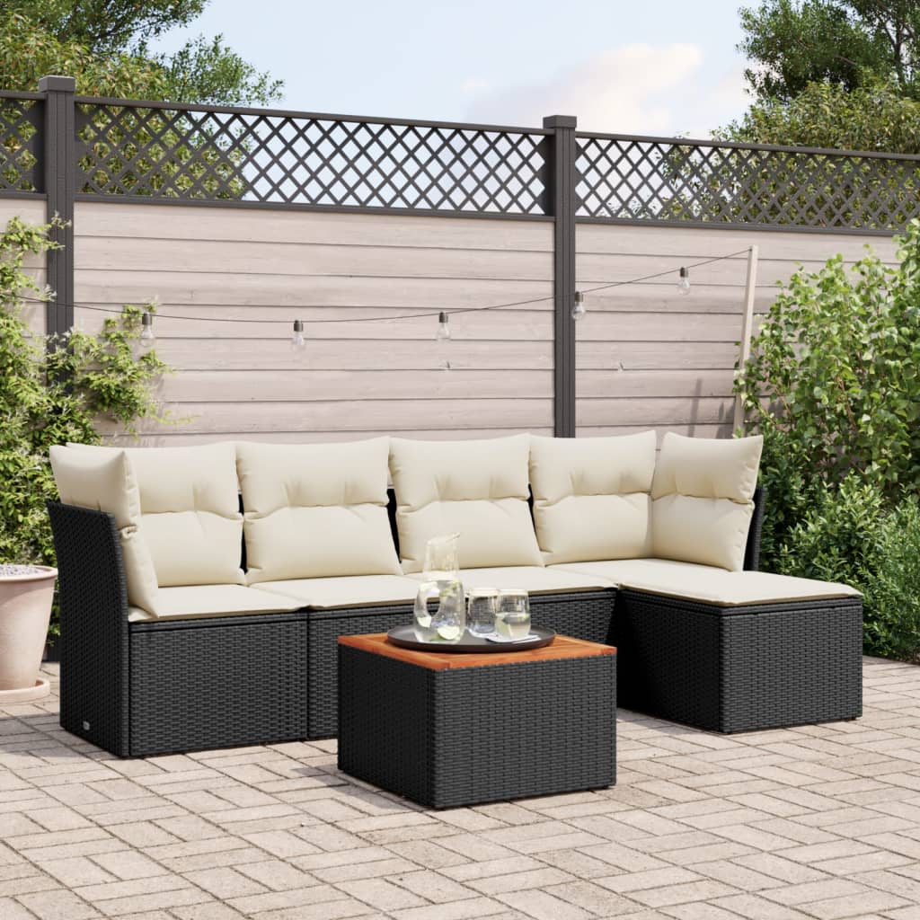 6-tlg. Garten-Sofagarnitur mit Kissen Schwarz Poly Rattan 6-tlg. Garten-Sofagarnitur mit Kissen Schwarz Poly Rattan