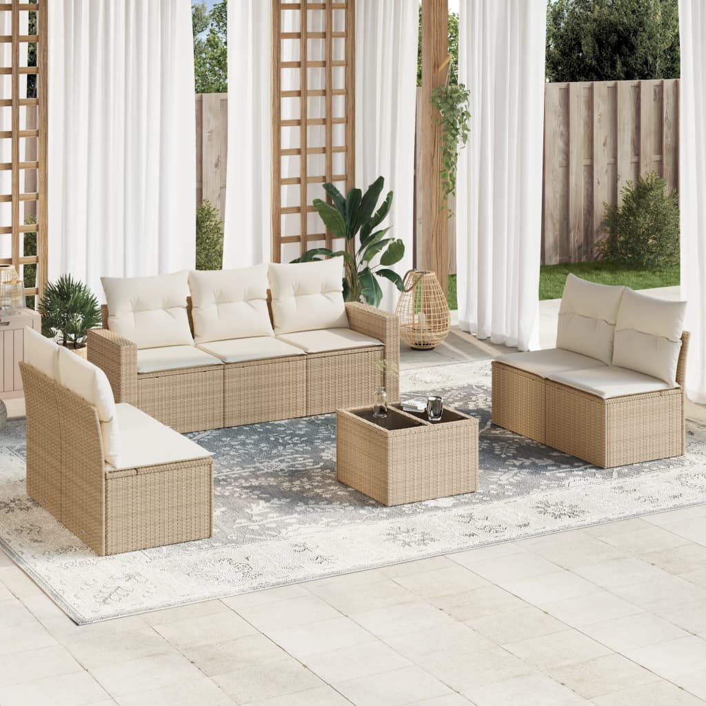 8-tlg. Garten-Sofagarnitur mit Kissen Beige Poly Rattan 8-tlg. Garten-Sofagarnitur mit Kissen Beige Poly Rattan