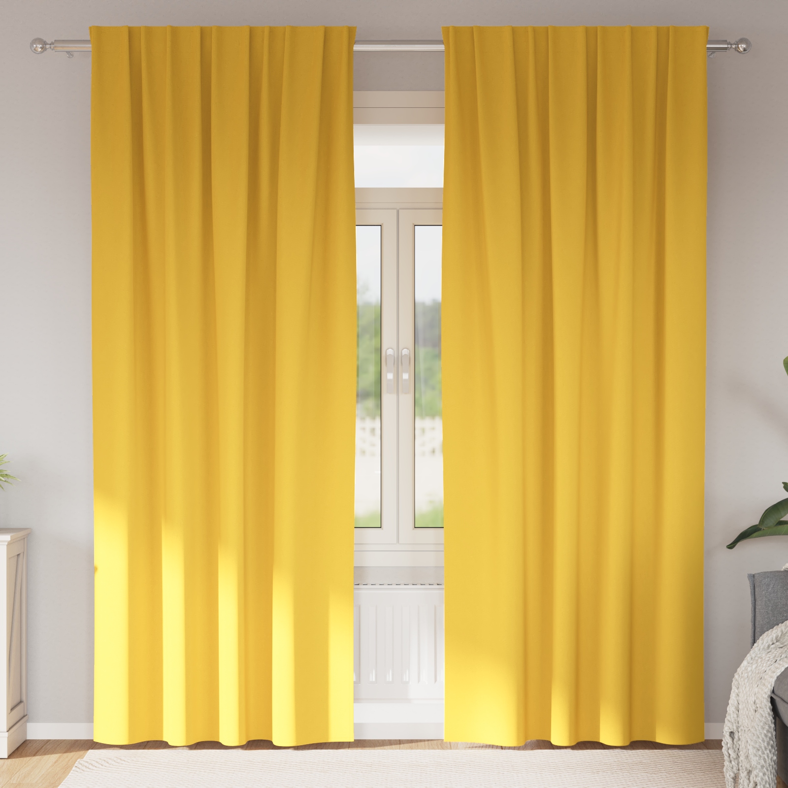 Vorhänge mit Vorhängen 2 pcs Senfgelb 245 x 140 cm Polyester