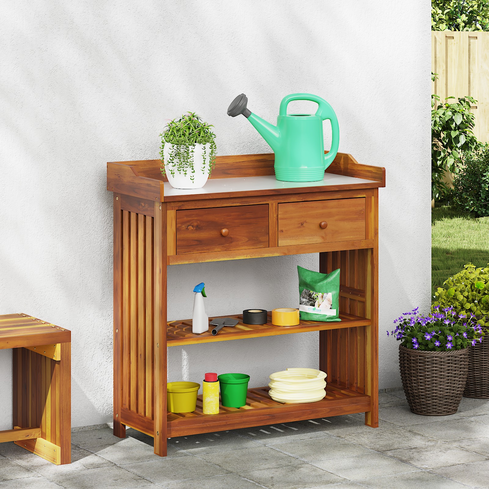 Garten-Schrank Braun 78 x 36.5 x 78cm Massivholz Akazie