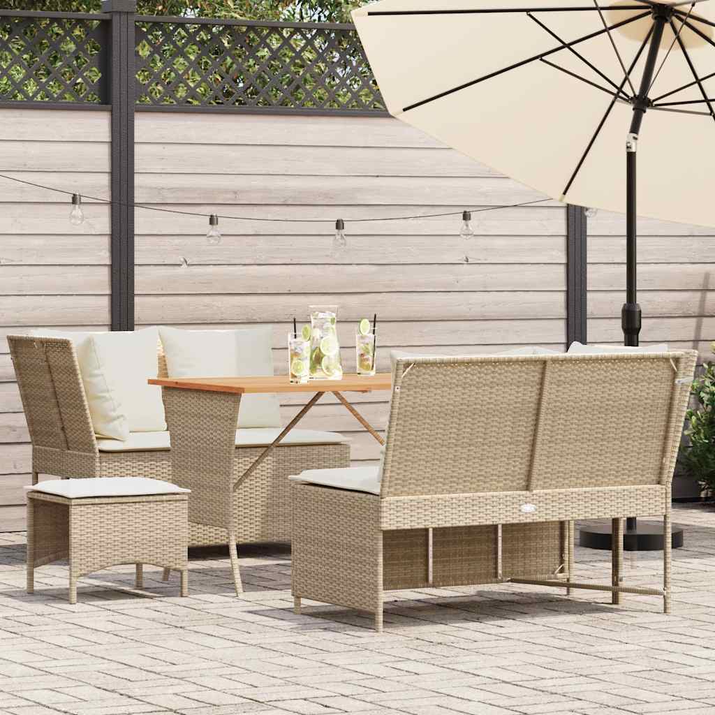 5-tlg. Garten-Sofagarnitur mit Kissen Beige Poly Rattan 5-tlg. Garten-Sofagarnitur mit Kissen Beige Poly Rattan