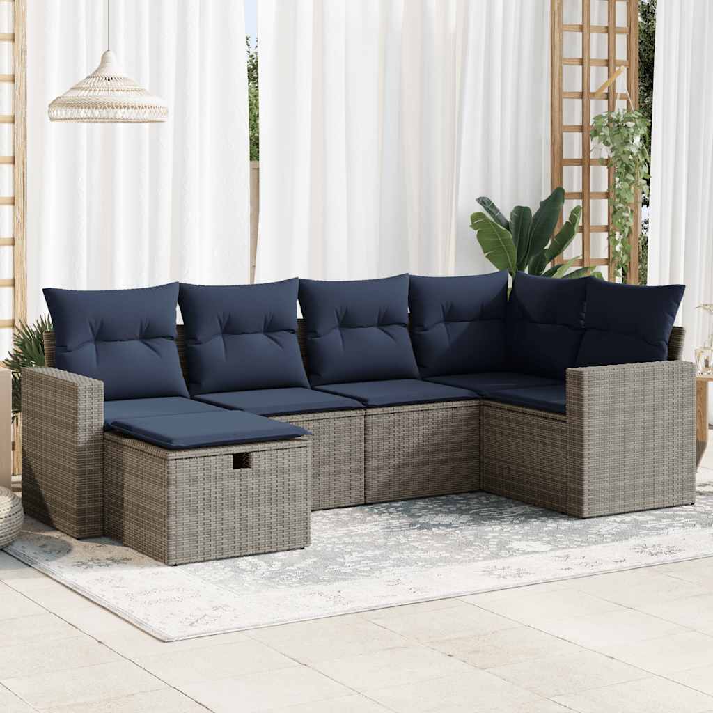 6-tlg. Garten-Sofagarnitur mit Kissen Grau Poly Rattan 6-tlg. Garten-Sofagarnitur mit Kissen Grau Poly Rattan