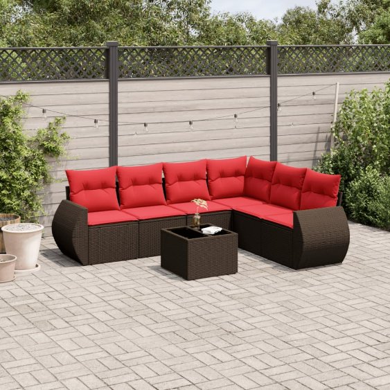 7-teiliges Gartensofa-Set mit Kissen, braun, Polyrattan 7-teiliges Gartensofa-Set mit Kissen, braun, Polyrattan