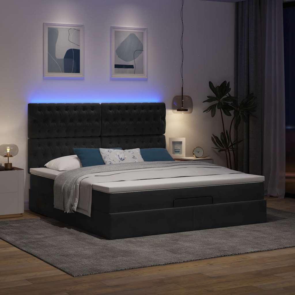 Ottoman-Bett mit Matratzen Schwarz 160x200 cm Samt