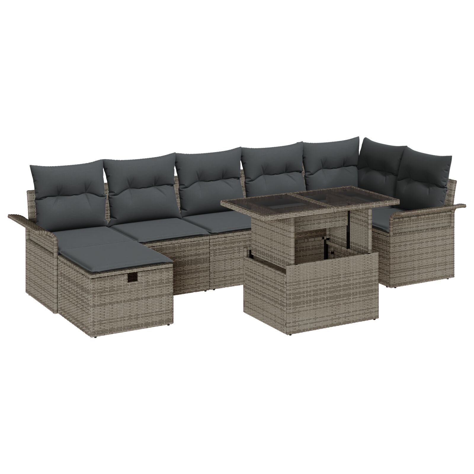 8-teiliges Garten-Sofa-Set mit Kissen Grau Poly Rattan