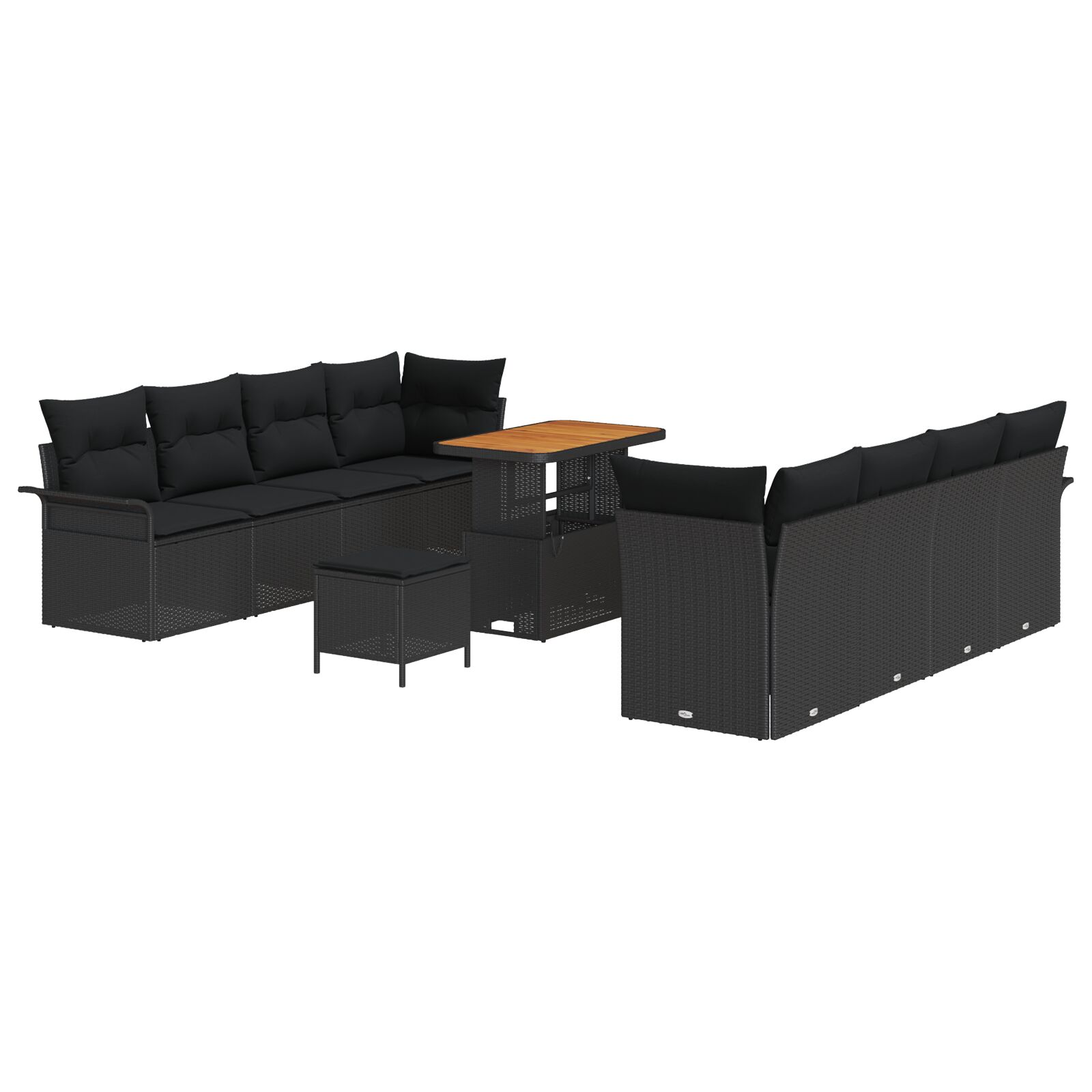 11-teiliges Garten-Sofa-Set mit Kissen Schwarz Poly-Rattan Akazie, 2-Sitzer Garten-Sofa mit Stauraum & Kissen Schwarz Poly-Rattan, 3-teiliges Garten-Ess-Set mit Kissen Schwarz Poly-Rattan Akazie