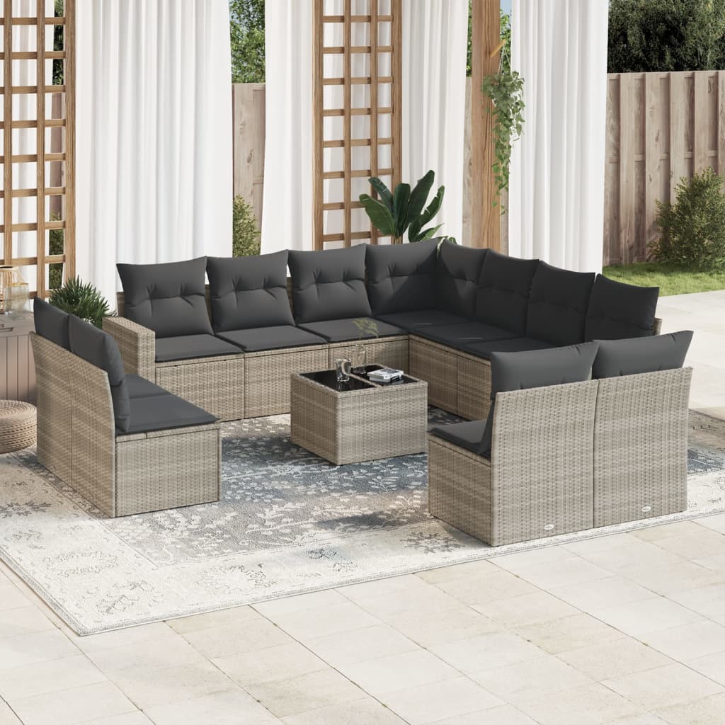 12-tlg. Garten-Sofagarnitur mit Kissen Hellgrau Poly Rattan 12-tlg. Garten-Sofagarnitur mit Kissen Hellgrau Poly Rattan